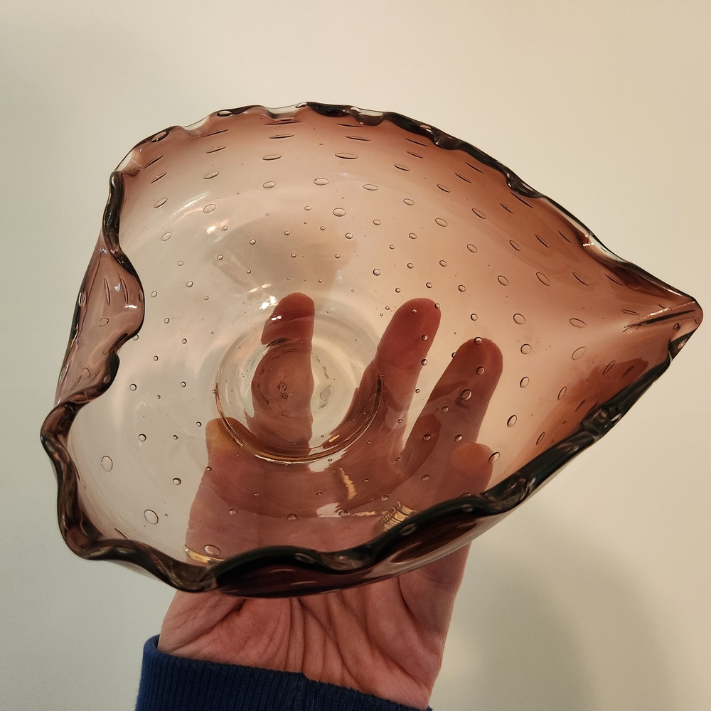 Amethyst Hand Blown Art Glass Bullicante Controlled Bubble Heart Shaped Dish - Picture 12 of 15